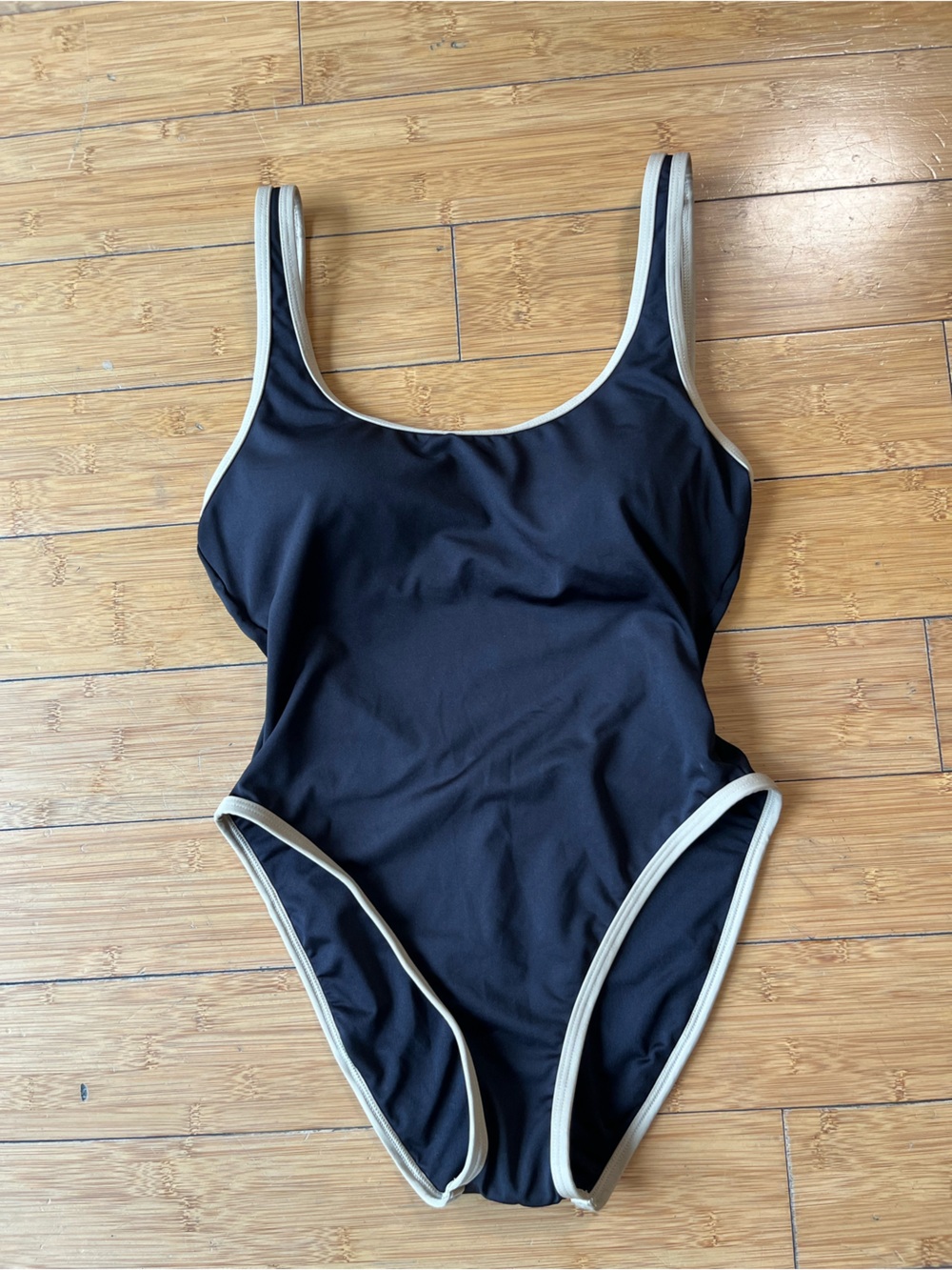 Classic Black One-Piece Swimsuit with Cream Trim